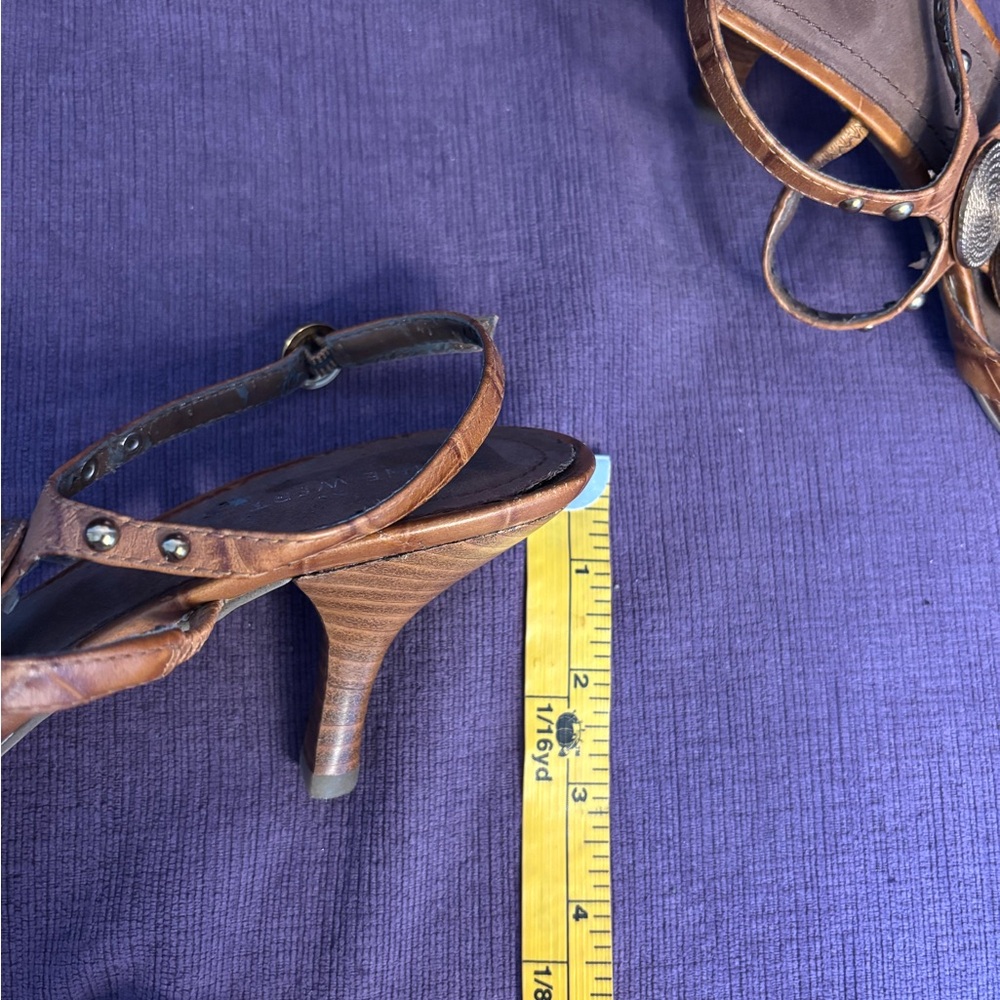 Nine West Brown Heels‎ with Textured Leather 3”  sandals w/metal detail size 8.5 - Picture 10 of 11